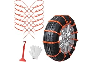 Qoosea Snow Chains Tire Chains for Car, Trucks, SUV 12 Pieces Universal Thickened Manganese Steel Emergency Snow Tire Chains, Adjustable Anti-Slip Tire Cables & Universal Fit(Orange)