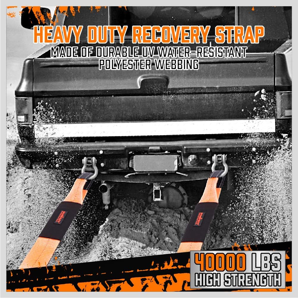 HORUSDY Recovery Tow Strap 4" x 20Ft - Heavy Duty 40,000 LBS Break Strength, Recover Your Vehicle Stuck in Mud/Snow.: Automotive