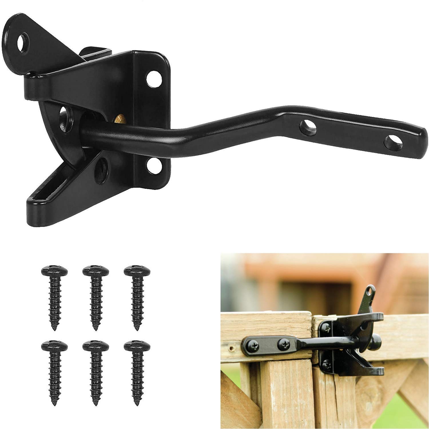 Sandiyago Garden Gate Latch for Wooden Gates Gravity Locking Automatic Self Gate Latch Heavy Duty Black Door Latch for External Doors