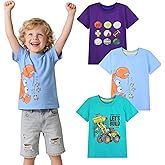 HILEELANG Toddler Boy Short Sleeve Tee Shirts Summer Cotton Casual Graphic Crewneck Tshirt Packs