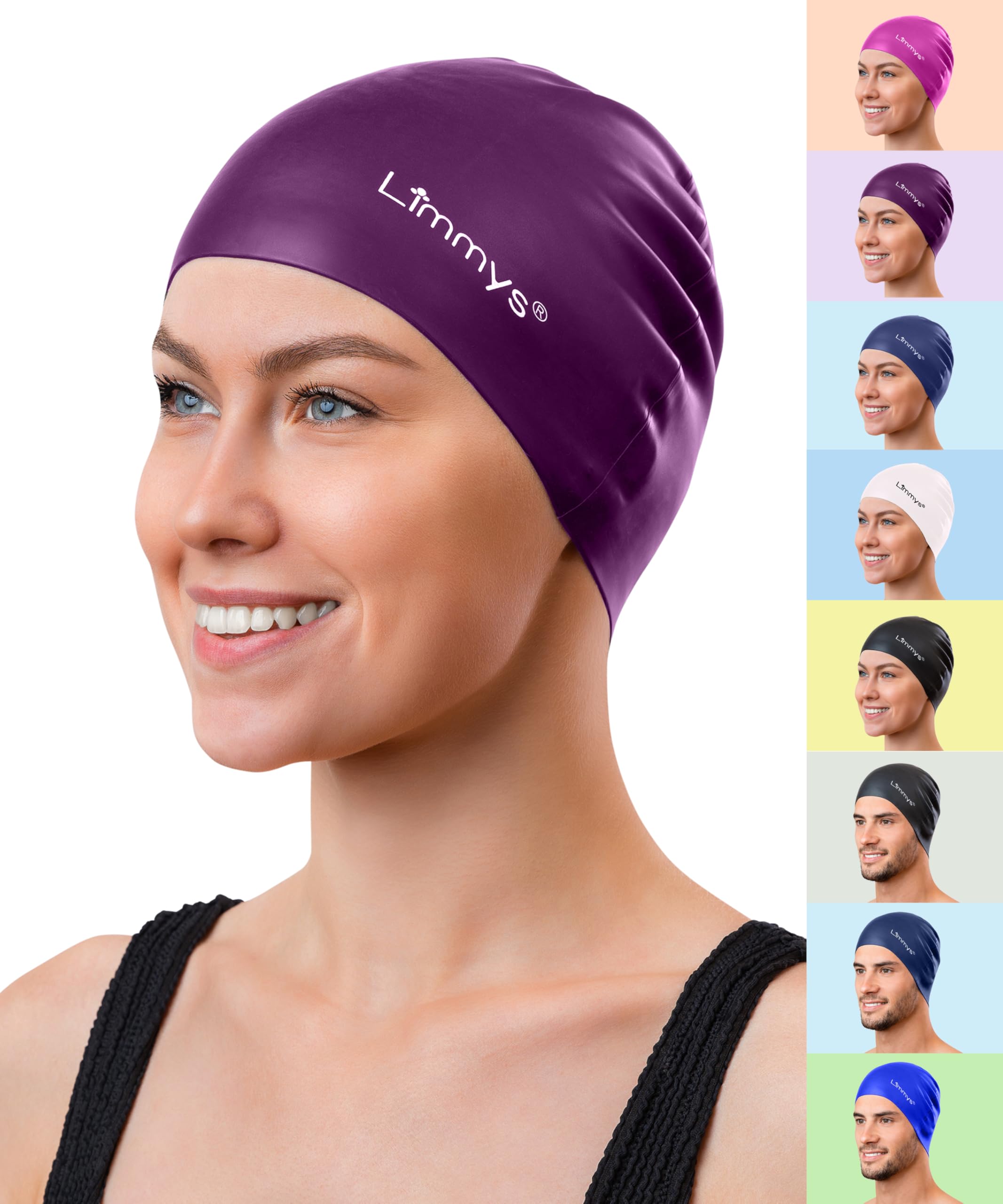 Limmys Silicone Swim Cap for Adults – Soft Stretch Non-Slip Swimming Cap for Women & Men – Comfortable No-Headache Fit, Chlorine-Resistant, Secure Ear Seal, Durable Latex-Free Silicone