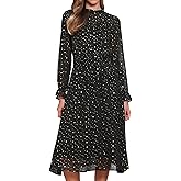 Allegra K Chiffon Midi Dresses for Women 2026 Sheer Long Sleeve Smocked A-Line Lining Metallic Stars Party Dress