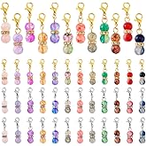 PH PandaHall 48pcs 12 Colors Round Bead Dangle Charms 1.3 Inch Crystal Pendant Glass Beads with Golden/Silver Lobster Claw Clasps Dangle Pendants for Jewelry Keychain Stitch Markers Making