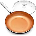 MICHELANGELO 12 Inch Frying Pan with Lid, Nonstick Copper Frying Pan, Non Stick Ceramic Skillet with Lid, Large Copper Pan Non-Stick, Induction Compatible