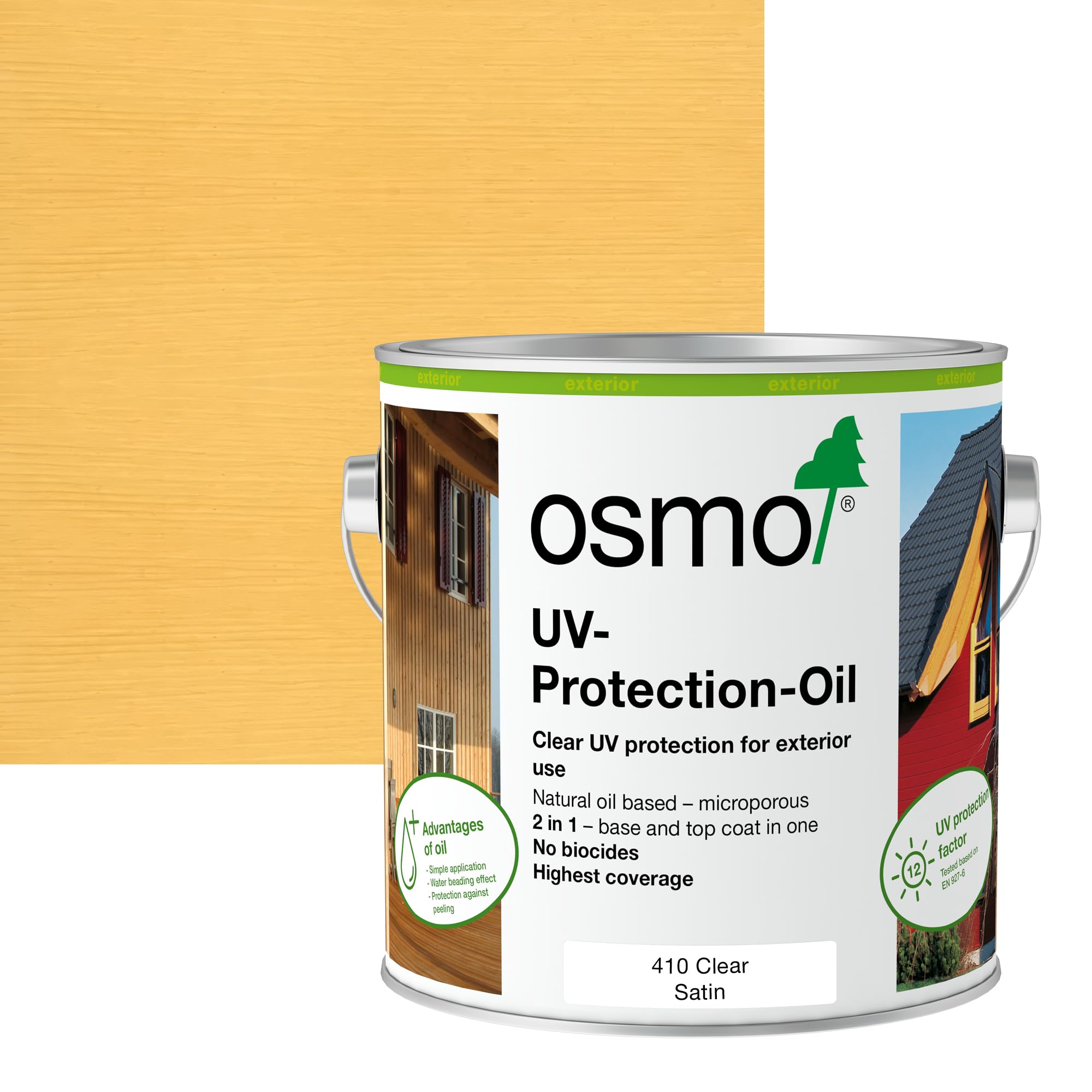 Osmo UV-Protection Oil - Wood Preserver Outdoor 410, Clear Satin, 2.5L - Durable Oil for Wooden Outdoor Surfaces, Water & Dirt Resistant, Wood Treatment & Finish