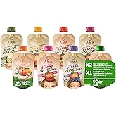 AMA TIME Organic Baby Food Pouches Variety Pack (12 Count, 8 Flavors) | Stage 1+ Fruit & Veggie Puree | Non-GMO Allergen-Free No Added Sugar | BPA-Free Pouches for Baby Led Weaning & Toddlers