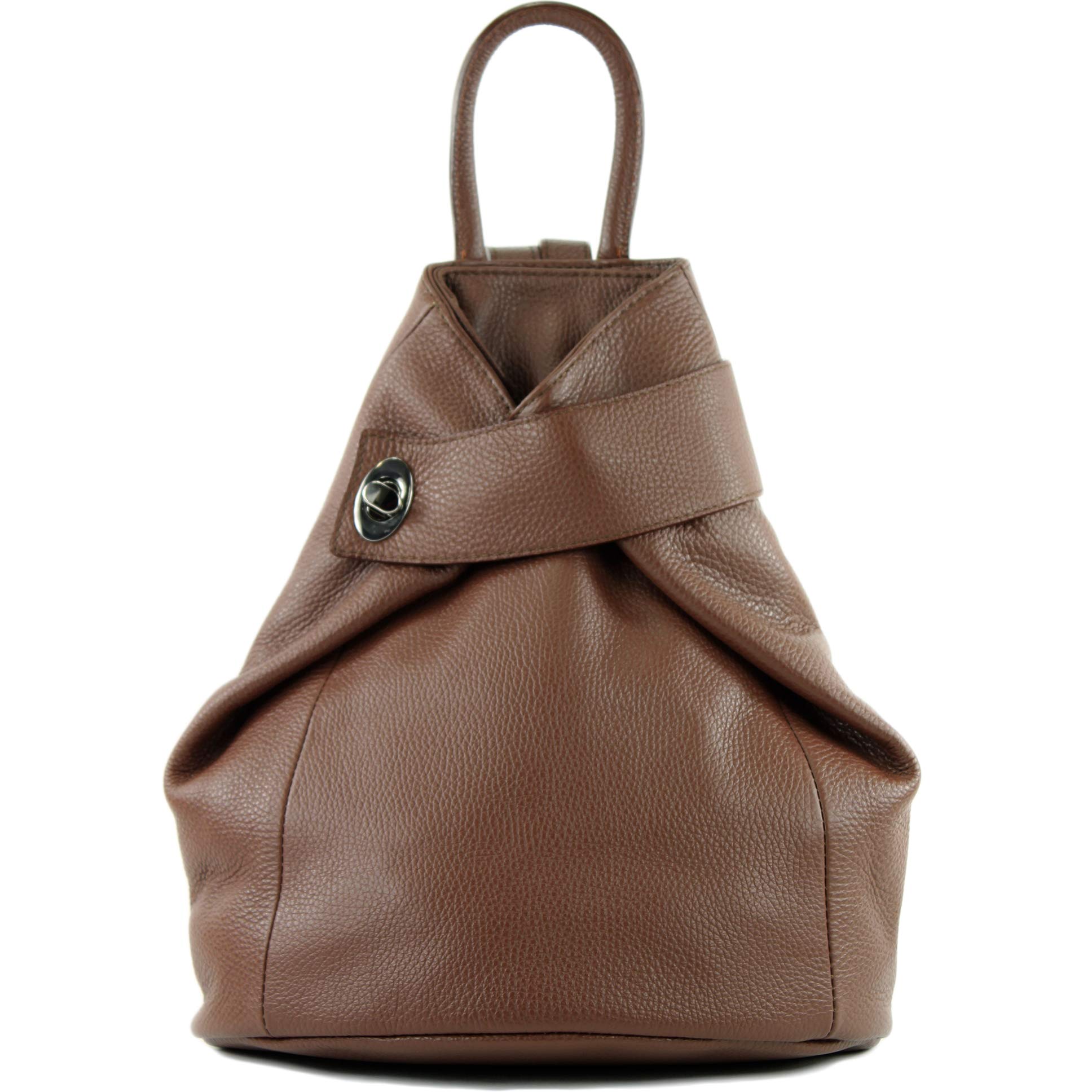 modamoda de - T179 - ital women backpack bag made of leather, Colour:Chocolate Brown