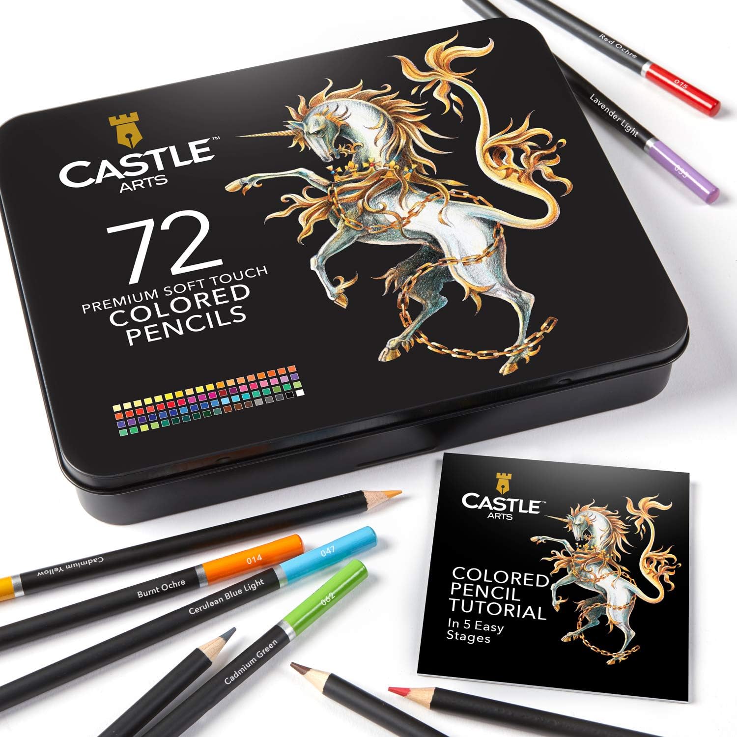 Castle Art Supplies 72 Premium Colored Coloring Pencils Set for Adults Artists Beginners | Ideal for Drawing Sketching Shading | Artist Soft Series Lead Cores with Vibrant Colors : Office Products