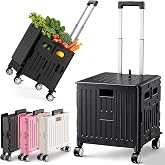 SUNALLY Folding Utility Cart Rolling Crate Handcart Shopping Trolley, Black | Lockable Collapsible Tool Box with Lid, Rolling Crate With Wheels for Grocery, Travel, Garden, Shop, Office, Luggage, Teacher