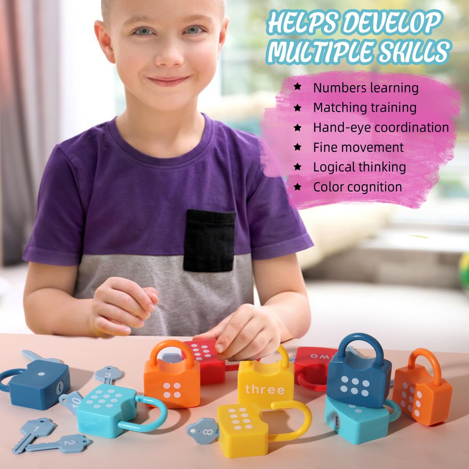 Kids Learning Locks With Keys Numbers Matching & Counting Animals Montessori Educational Toys Preschool Toddlers Padlock I3366957270