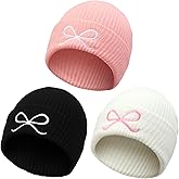 Chicingyou 3 Pcs Pink Bow Beanie Hats for Women Coquette Valentine Gifts Embroidery Cute Beanie Bulk Y2k Winter Accessories