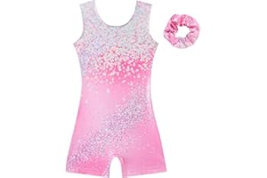 Kinberr Girls Gymnastics Leotards Sparkly Gym Unitard with Shorts Quick Dry Bodysuit Outfit 3-8Y