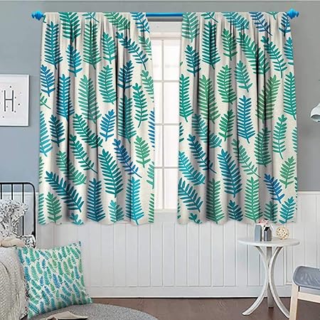 Anniutwo Teal Window Curtain Fabric Leaf Pattern Branches Trees In