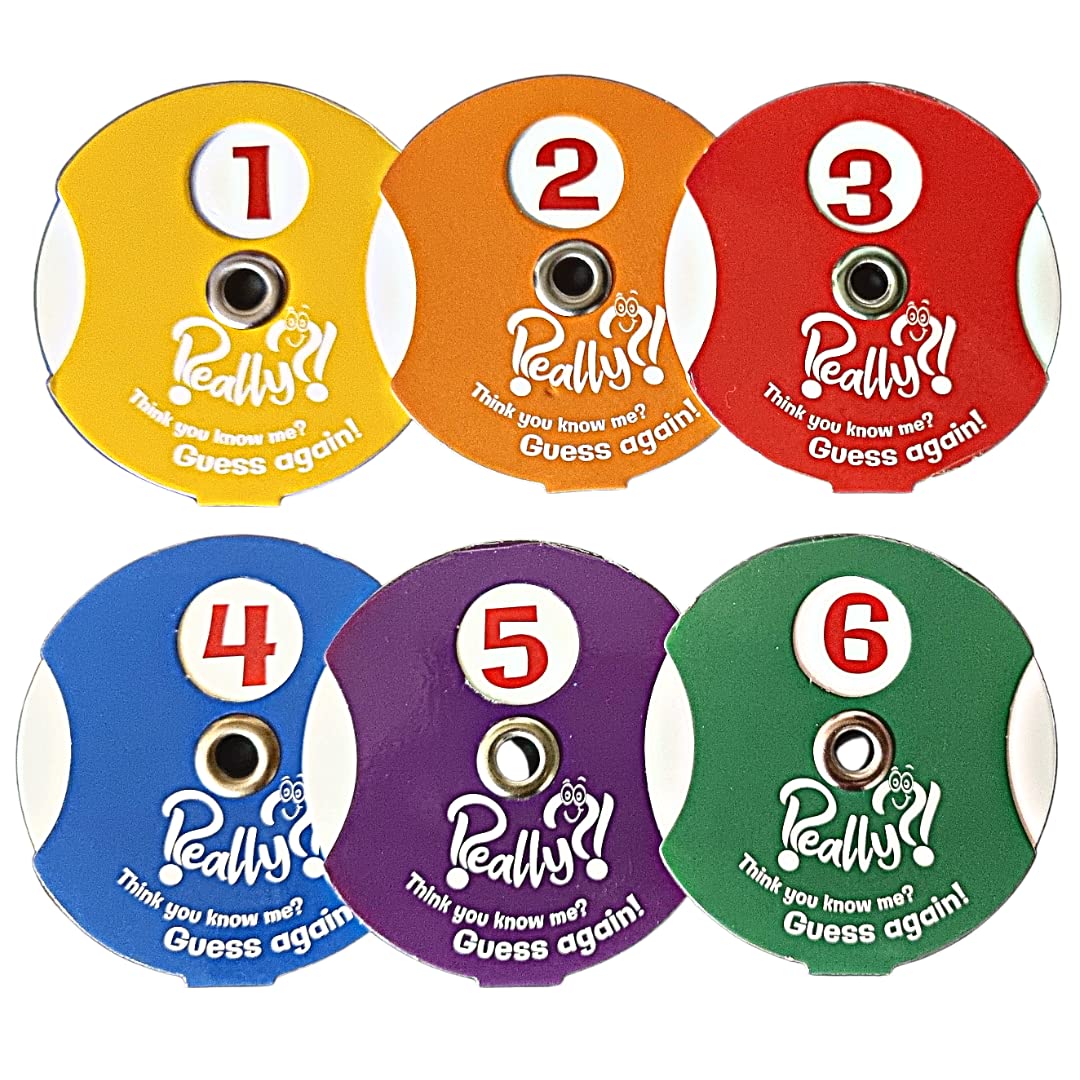 Really?! Number Dial Wheel Spinners - Set of 6 - Game Accessories with Numbers 1-6 for Multiple Uses, Red, Orange, Yellow, Green, Blue, Purple - Learn Numbers and Improve Motor Skills