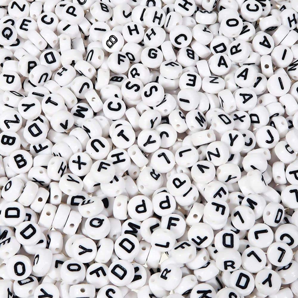 3 Ace Crafts Pack of 156 Alphabets Beads White Pieces with Black Clear Font Letters - All English Alphabets Easy DIY Activity - Approx. 7mm