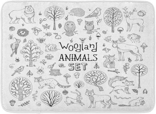 Amazon Com Emvency Bath Mat Doodles Woodland Animals Collection