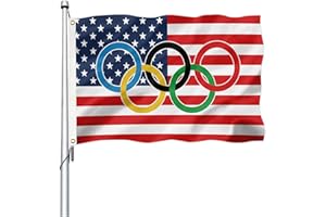 Generic International Olympic Rings Banner Double Side Printing 3x5 Feet America Olympic Sports Flag International Competition Banner Indoor Outdoor Decoration