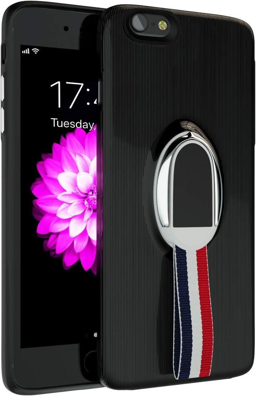 iPhone 6 Plus Case/iPhone 6S Plus Case with Kickstand and Finger Rope, Hard Back & Soft TPU bumper, Shockproof, Compatible with iPhone 6 Plus Case/iPhone 6S Plus Case - Black