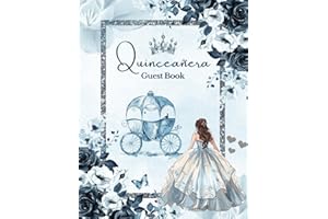 Elegant Light Blue, Royal Blue and Silver Quinceanera Guest Book, Sweet 15 Princess Theme: Floral Roses, Tiara Crown, Doll Dress Decoration & ... Gift Tracker, Memory Keepsake Photo Album