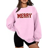 QAUN Christmas Sweatshirt for Women: Merry Sweatshirt Glitter Pach Merry Shirt Xmas Overzise Pullover Tops