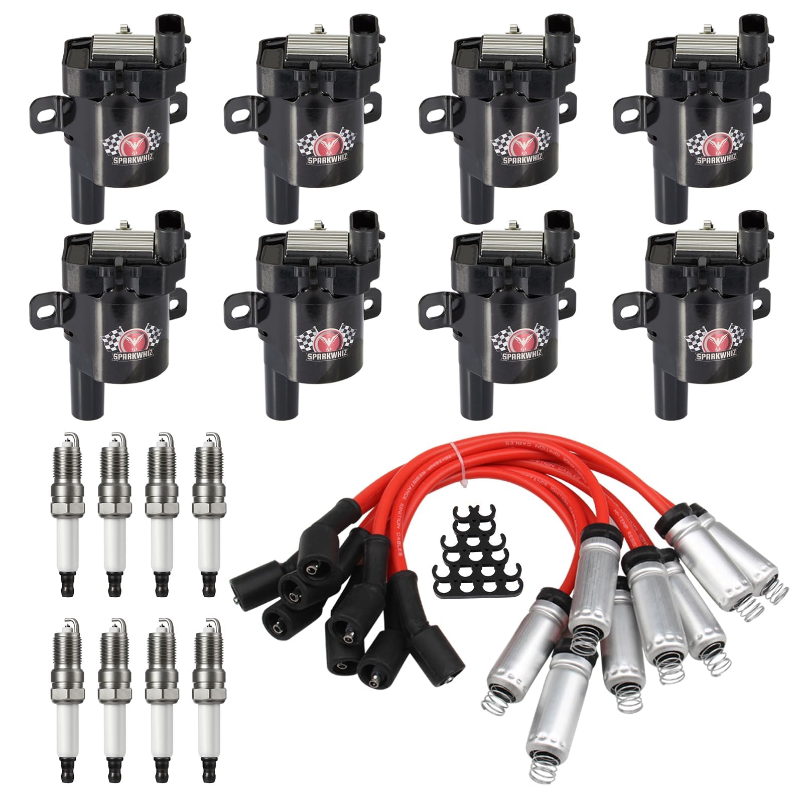 Photo 1 of 8 Pack D585 UF262 Round Type Ignition Coils with Spark Plugs and Wires, Compatible with Chevy Silverado 1500 2500 3500 Tahoe Suburban Express Sierra Savana Yukon GMC, Replace OEM# C1512 12622553