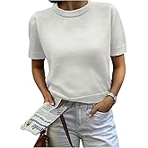 GORGLITTER Women's Short Sleeve Sweater Dressy Fall Sweaters 2025 Casual Crew Neck Knit Pullover Tops White Large