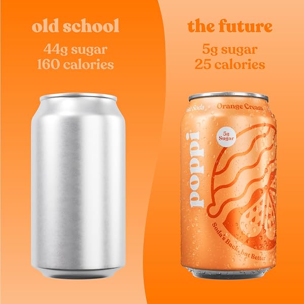 POPPI SPARKLING PREBIOTIC SODA BEVERAGE WITH APPLE CIDER VINEGAR, SELTZER WATER AND FRUIT JUICE, ORANGE CREAM FLAVOR, 12 FL OZ, 1 COUNT, PACKAGING MAY VARY