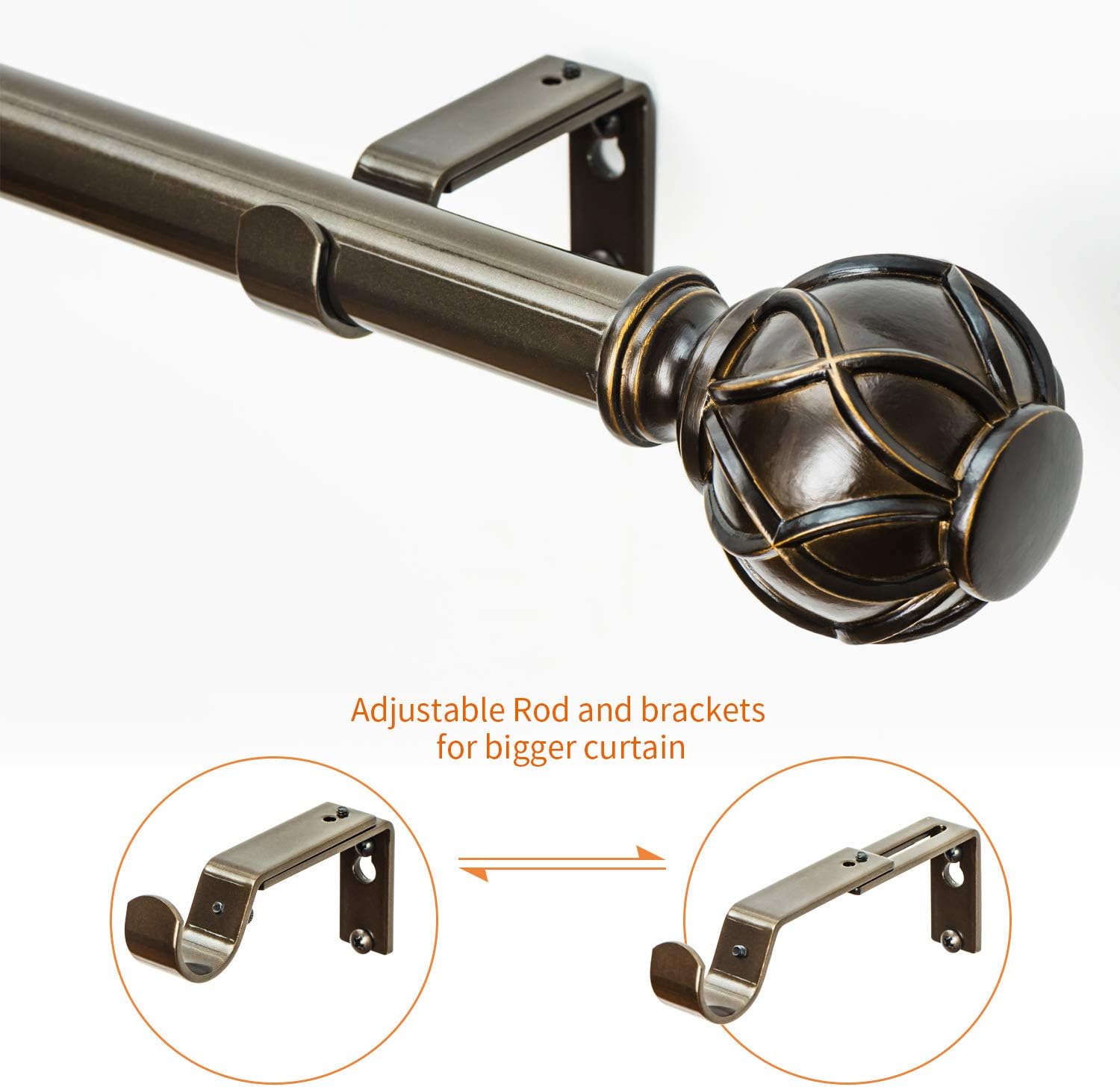 KAMANINA 1 Inch Curtain Rod Single Drapery Rod 72 to 144 Inches, Netted Texture Finials, Antique Bronze: Home & Kitchen
