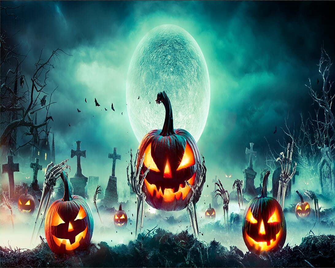 Haosphoto 7X5FT Happy Halloween Backdrop for Photography Halloween's Carnival Night Backdrops Pumpkin Grimace Cemetery All Saints' Day Background for Hallowmas Party Photo Studio Props Vinyl HS385