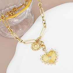 BONJOULRY Chunky Gold Sun Heart Pendant Necklace
