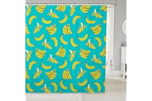 Feelyou Cartoon Banana Shower Curtain Tropical Fruit Fabric Shower Curtains for Kids Boys Girls Delicious Banana Fruit Print Bathroom Waterproof Accessories with 12 Hooks Soft Curtains,72x72 Inches