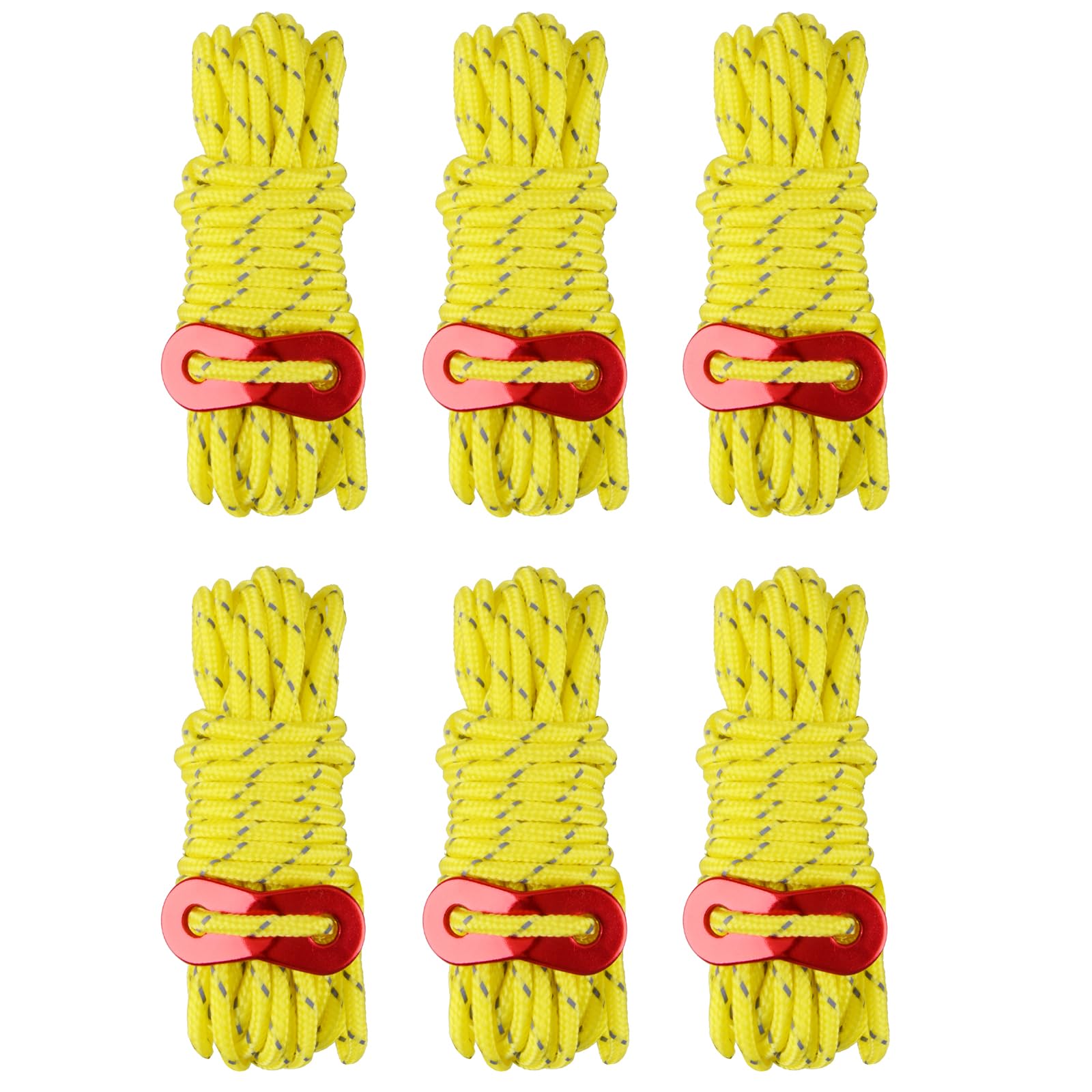TRIWONDER Reflective Guy Ropes with Tensioners 4mm Guide Ropes 4m Tent Guy Line Cord Tent Paracord Nylon Camping Rope for Tent Tarp (Yellow - 6 Pcs)