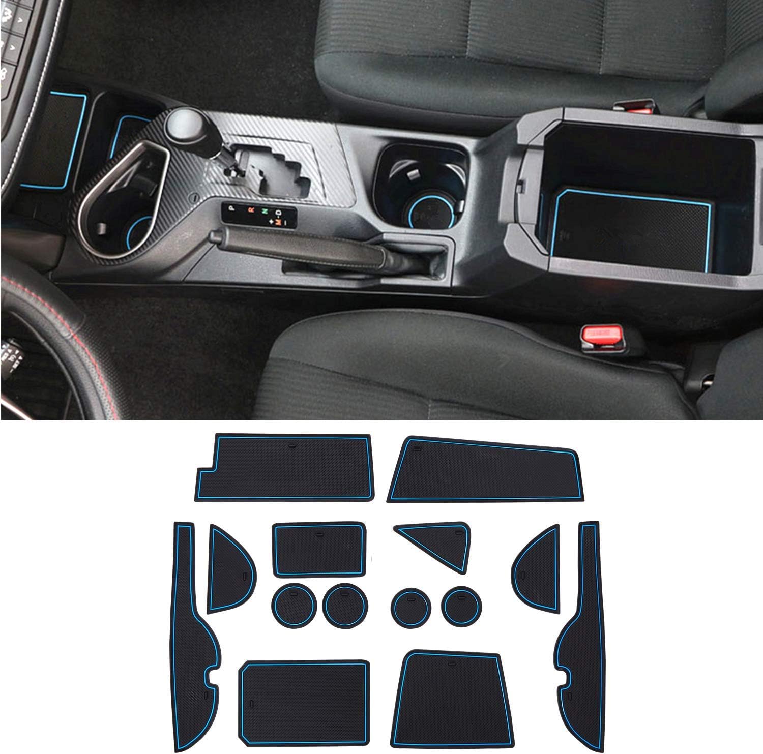 ZOIBV Door Slot Pad Cup Holder Center Console Liner Mats Console Tray Pads Interior Accessories for Toyota RAV4 2016-2020 Plastic PVC Mats Blue Trim 14PCS Set (Blue)