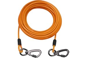 AYIFFWTEO Tie Out Cable for Dogs,10/20/30/ 50FT Long Dog Leash,Dog Runner for Yard Heavy Duty, Dog Chains for Outside, Sturdy Long Line Lead for Dogs Training Outdoor in Camping or Yard(Orange,20ft)
