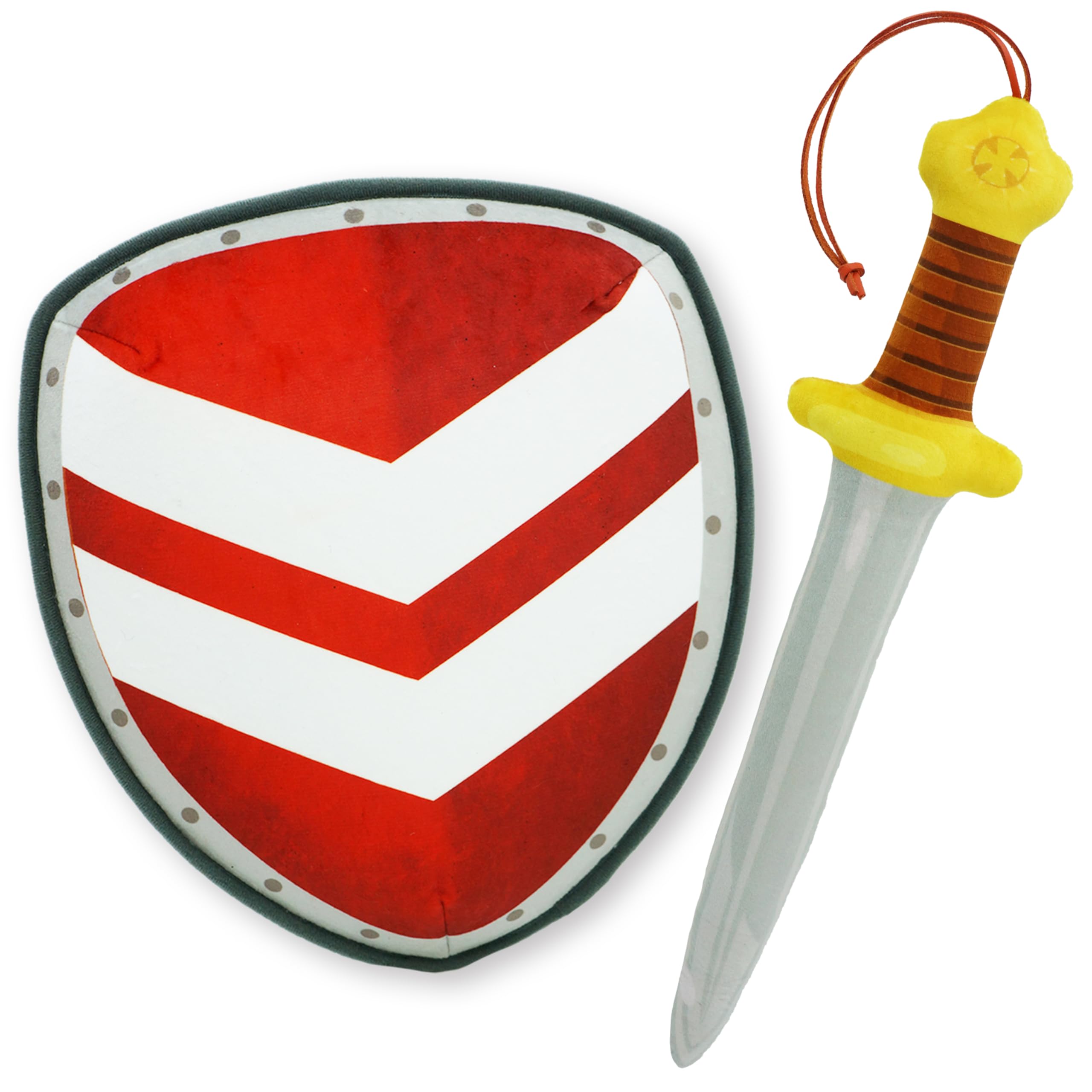 Lullaberry Little Knights Sword and Shield Playset - Safe Plush Soft Pretend Play Weapons - Gifts for Toddlers Kids - Red Defender