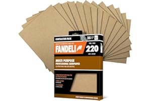 Fandeli Multi-Purpose Sandpaper | 220 Grit | 25 Sheets 9'' x 11'' | for Metal, Wood, and Wall | Hand Sanding and Orbital Sand