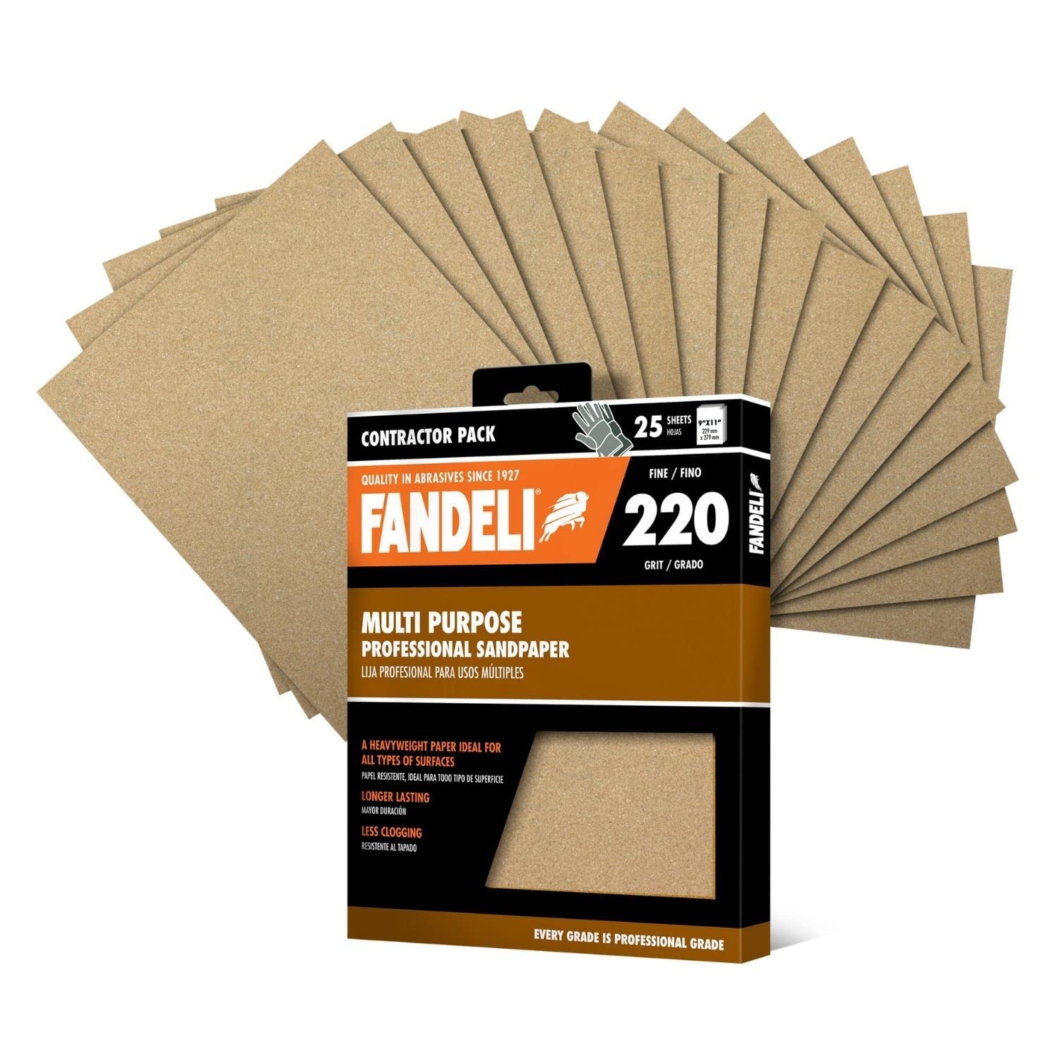 Fandeli Multi-Purpose Sandpaper for Metal and Wood | 220 Grit | 25 Sheets of 23 x 28 cm | Hand and Orbital Sanders