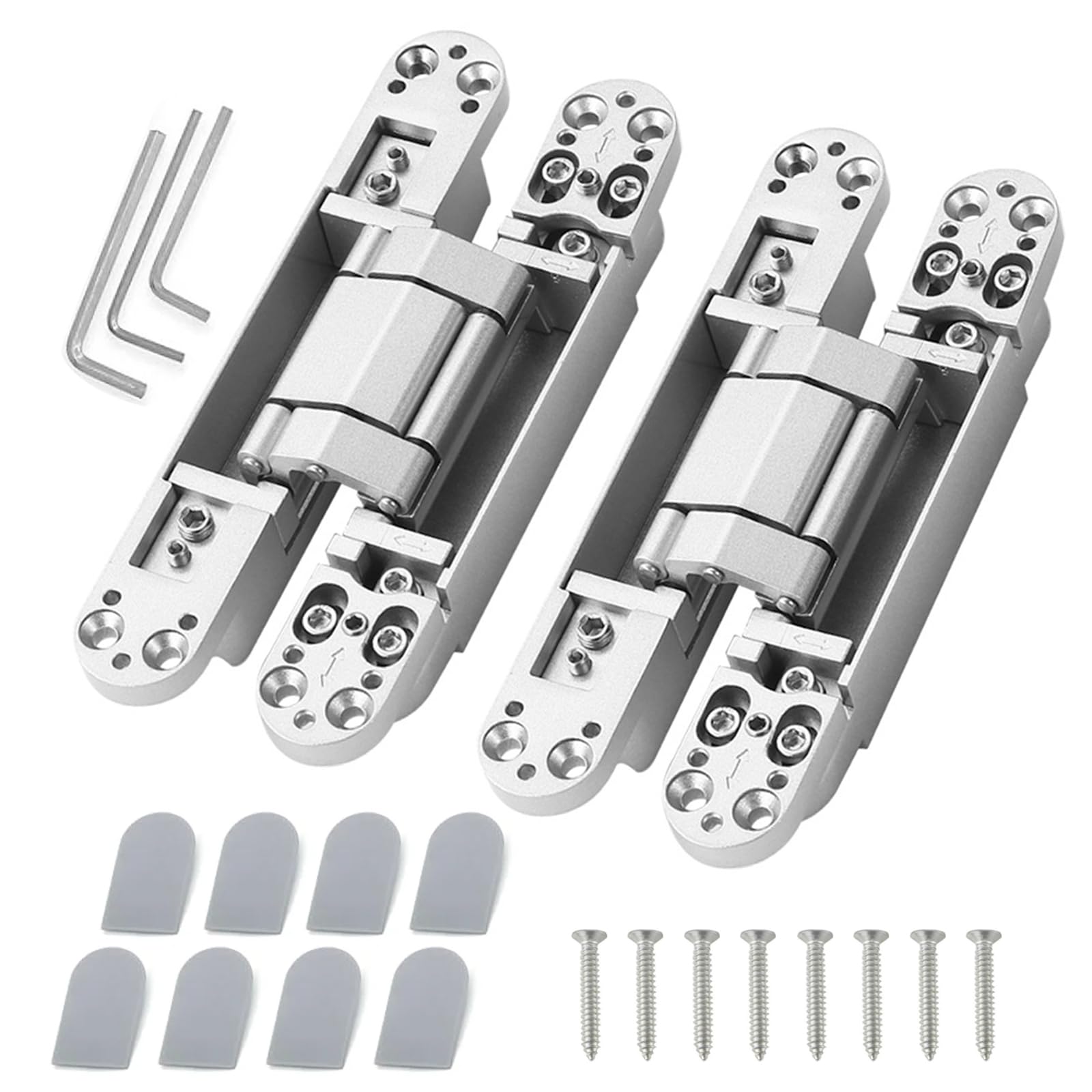 Hidden Cross Hinges, 2 Pack Zinc Alloy 180 Degrees Adjustable Invisible Hinges for Wooden and Folding Doors (Silver)