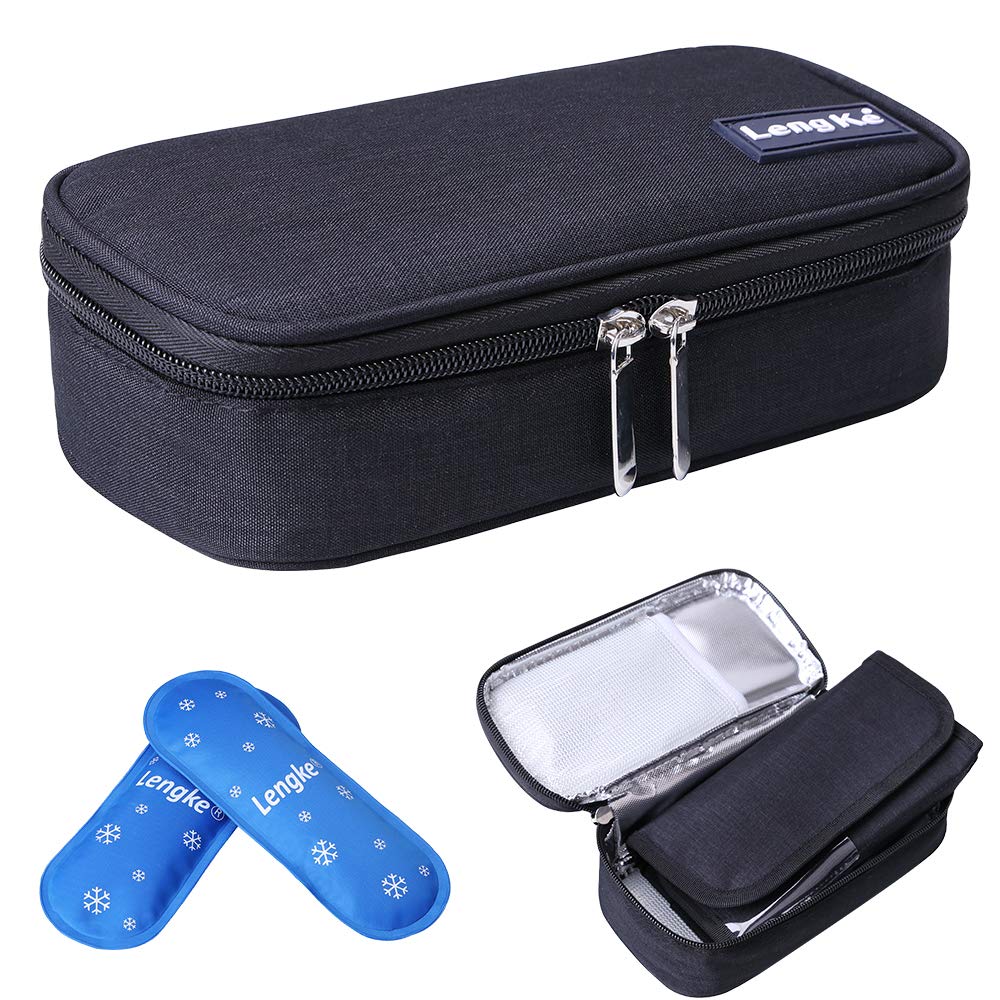 JAKAGO Insulin Cooler Travel Case Waterproof Portable Diabetic Medical Organize Bag with 2 Ice Pack Cooler Insulation Liner for Insulin Syringes Pens Vials Glucose Meter (Black)