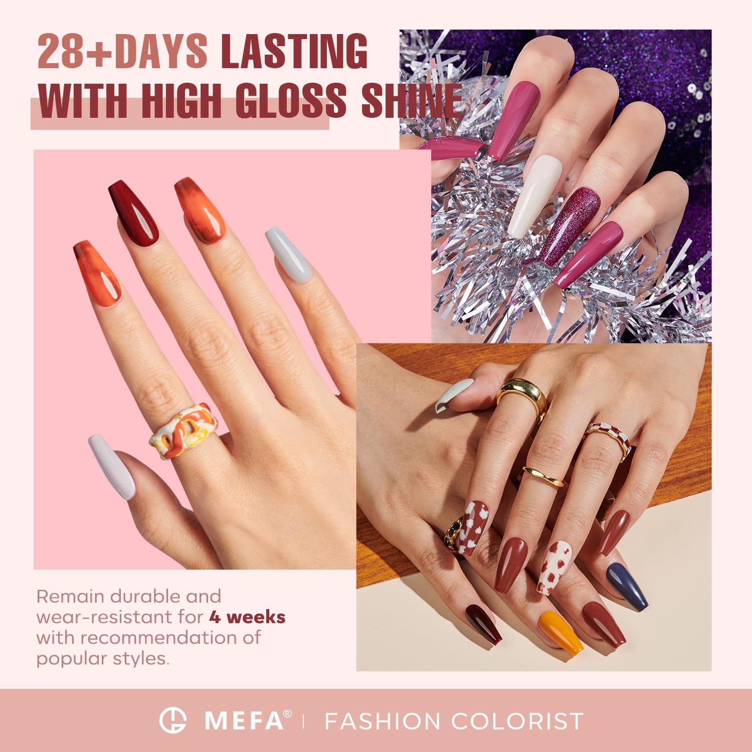 MEFA 35 Pcs Gel Nail Polish Set, 32 Colors All Seasons Collection Gel Nail Polish Kit with Base Coat No Wipe Glossy/Matte Top Coat Blue Red Pink Nail Art Manicure DIY Salon Home Gifts for Women Girls - Image 2