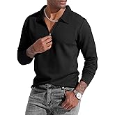 UOUA Men's Polo Shirt Quarter Zip Tops Soild Casual Geometric Texture Long Sleeve Sweaters Pullover Golf Sweatshirts