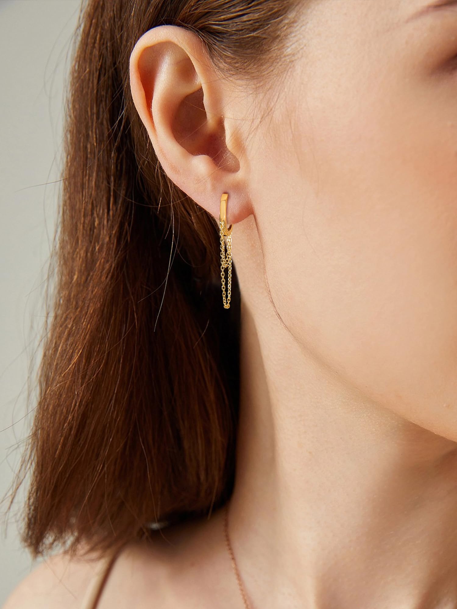 S.Leaf 925 Sterling Silver Tassel Chain Gold Hoop Earrings for Women Small Huggie Dangle Drop Earrings Trendy Best Friend Birthday Gifts for Women 14k Gold Hoop Double Chain Earrings