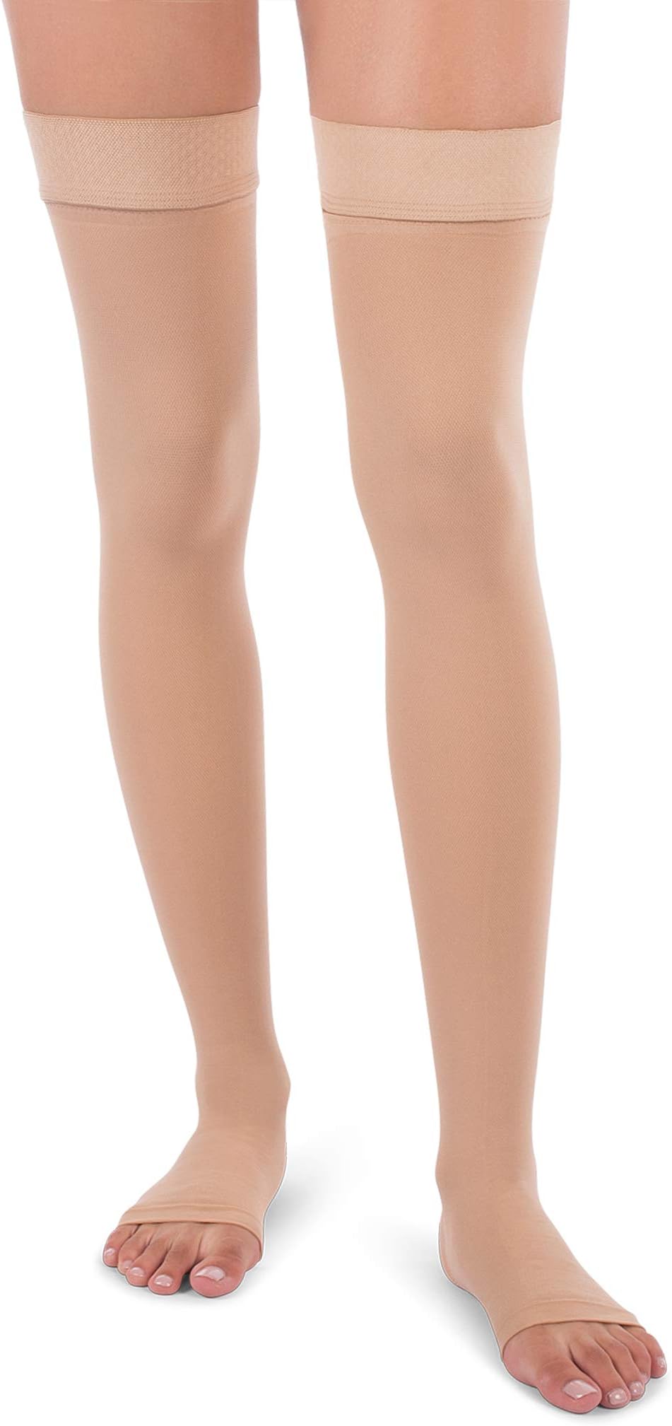 Jomi Compression Thigh High Collection, 30-40mmHg Premiere Open Toe 341 Made in USA (Large, Beige)