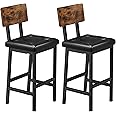 IRONCK Bar Stools Set of 2, 16.5in Square PU Upholstered Barstools with Back and Footrest, Thick Cushion Stools for Kitchen Island for Dining Room Kitchen Counter Bar, Rustic Brown and Black