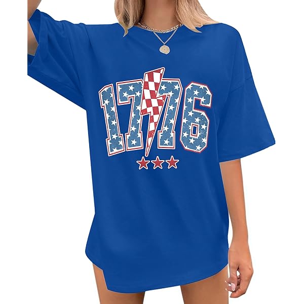 Womens Tshirts Cotton Loose Fit American Flag Shirt Women 4th Of