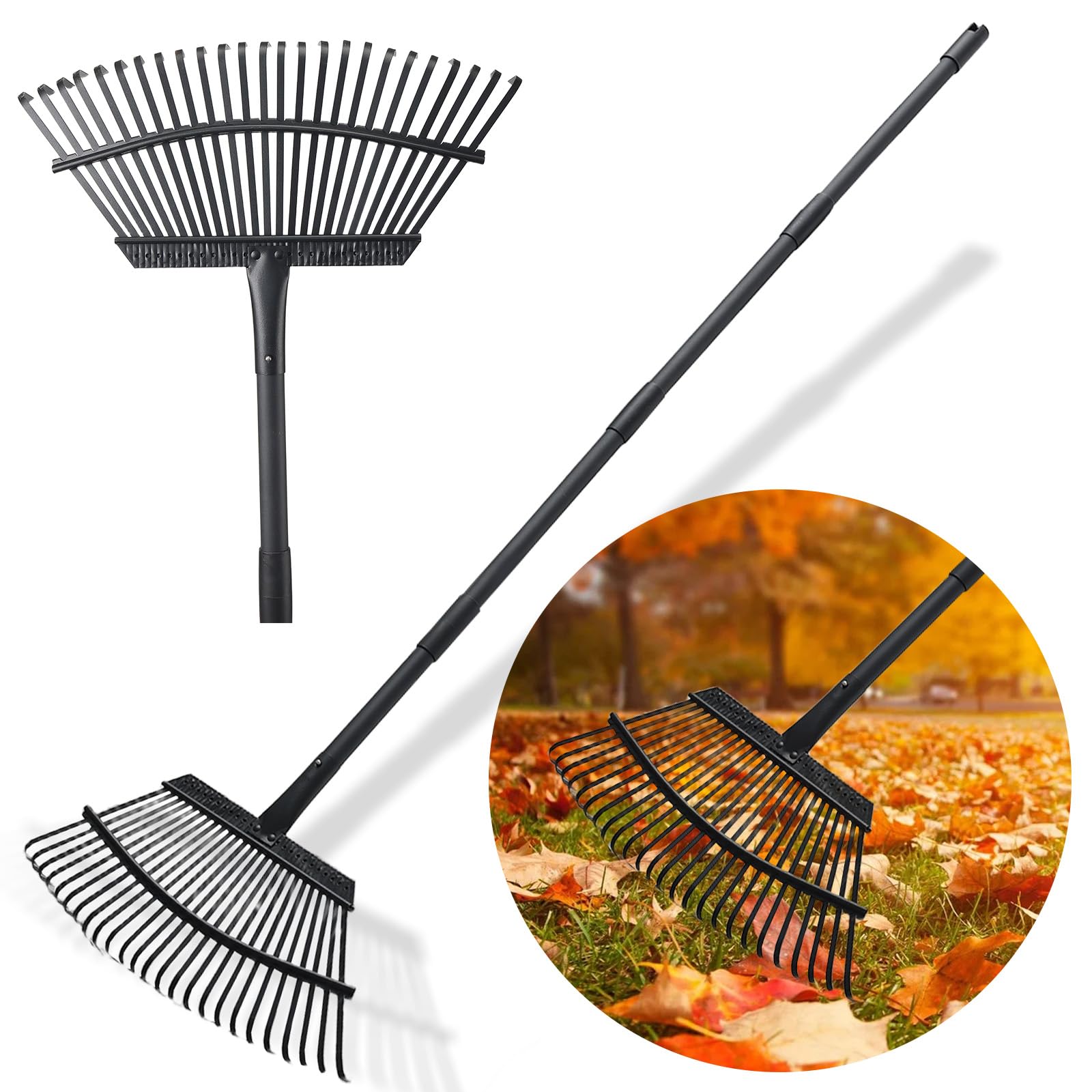 Photo 1 of Garden Rake for Leaves, 25 Tines Heavy Duty Metal Yard Rake with 64 inch Adjustable Handle, Ideal Gardening Tool for Dethatching, Thatching, Gathering Shrub, Grass, Debris, Rocks