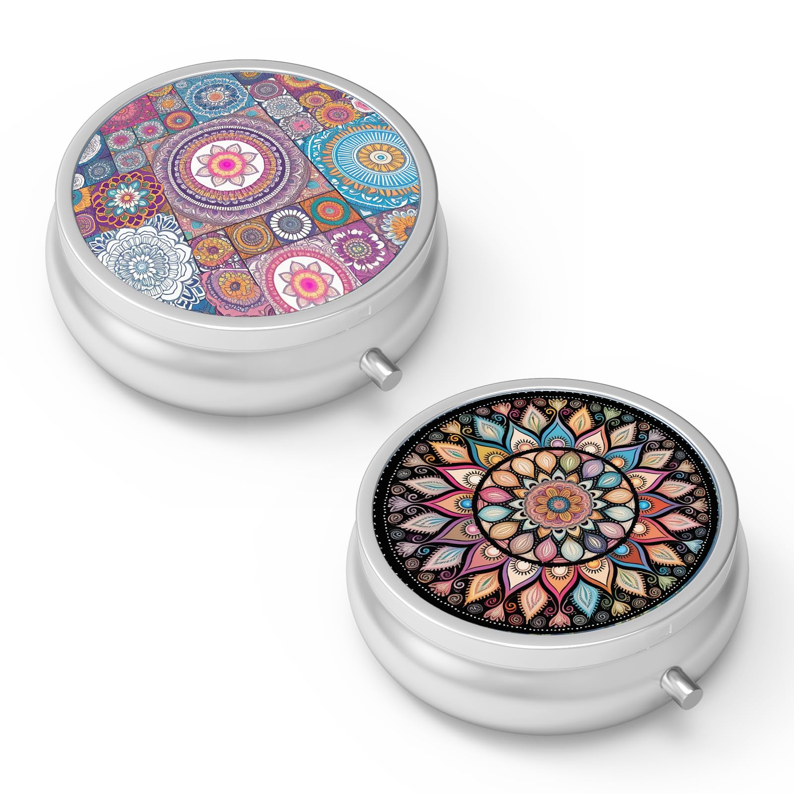 Pill Box 3 Compartment Medicine Pill Case,Portable for Pocket or Purse Pill Box Decorative Metal Medicine Vitamin Organizer Unique Gift(2PCS)…