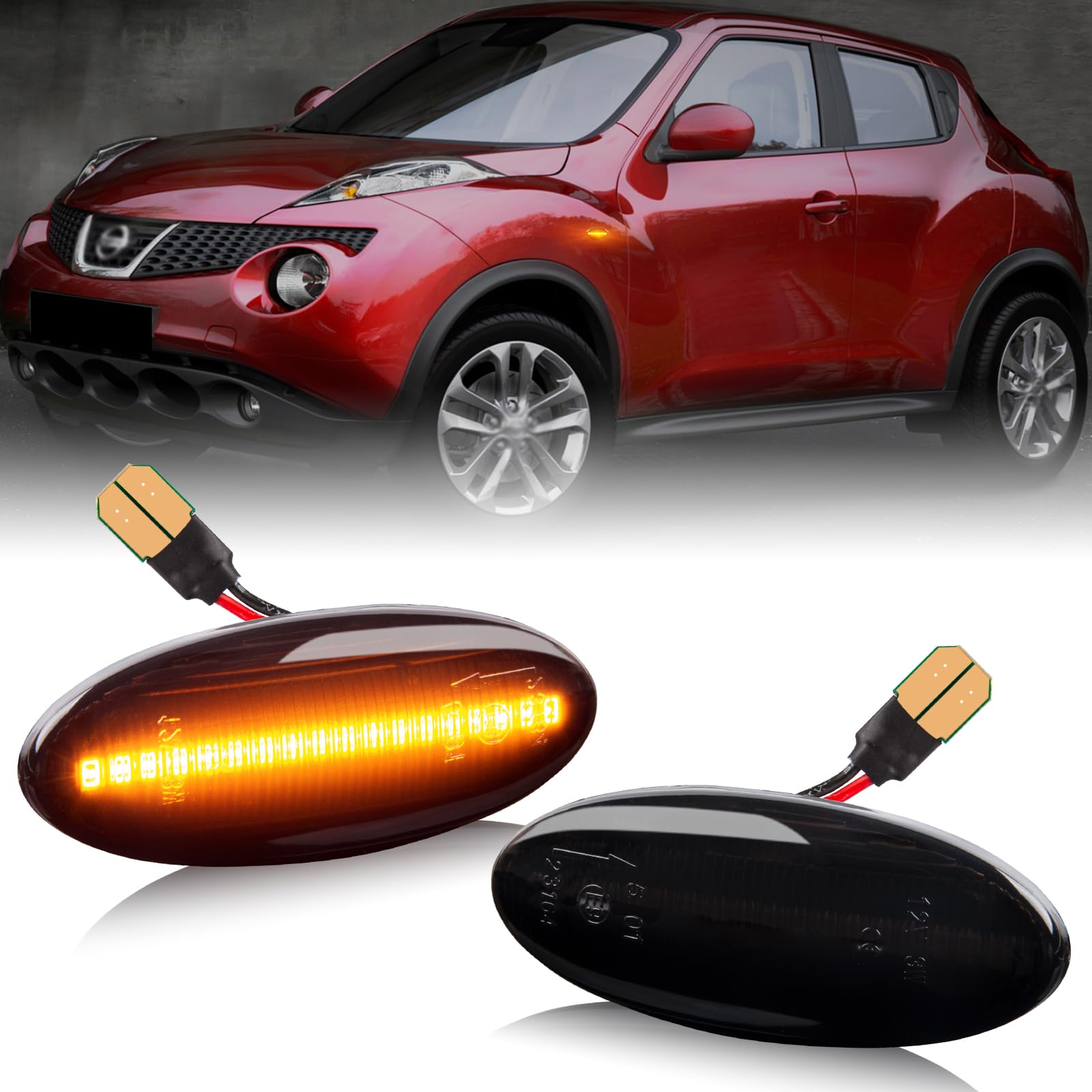 OZ-LAMPE 2Pcs LED Indicator Lights for Cube Juke Leaf Micra K12 Micra K13 Note E11 Qashqai J10 X-trail T31,Amber Lights Side Marker, Turn Signal Lights Side Indicator