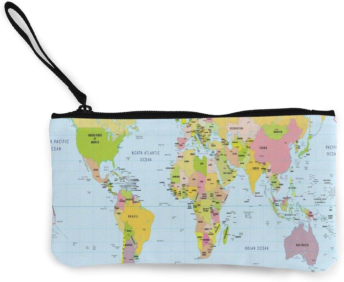 Coin Purse Map-with-Countries-and-Capitals Girl Fastener Canvas Small Purse ChangeAmazing Holder