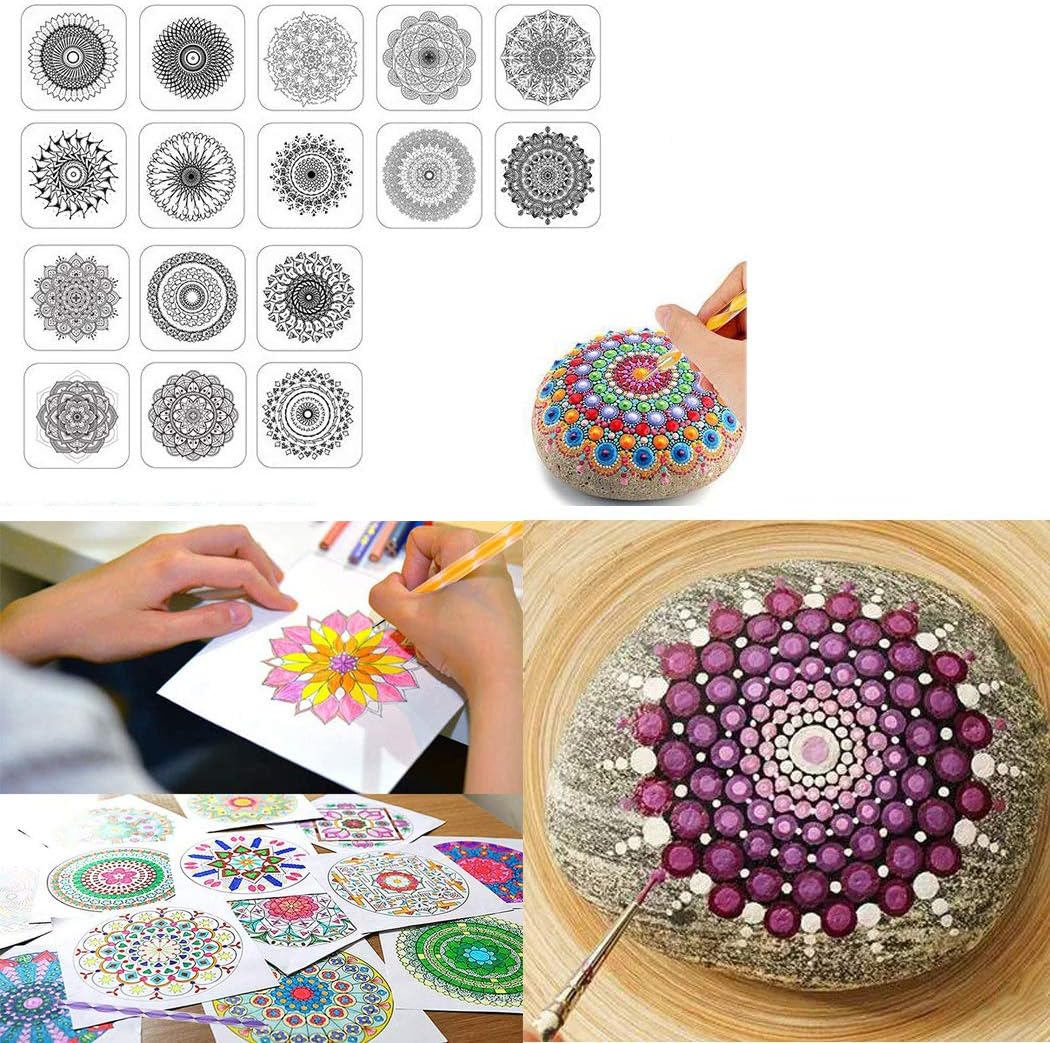 SIPLIV Mandala Dotting Tools Set Mandala Stencil Ball Stylus Brush Acrylic Rod Paint Tray Set for Rocks Fabric Wall Nail Art Painting Coloring Drawing Drafting - Image 3